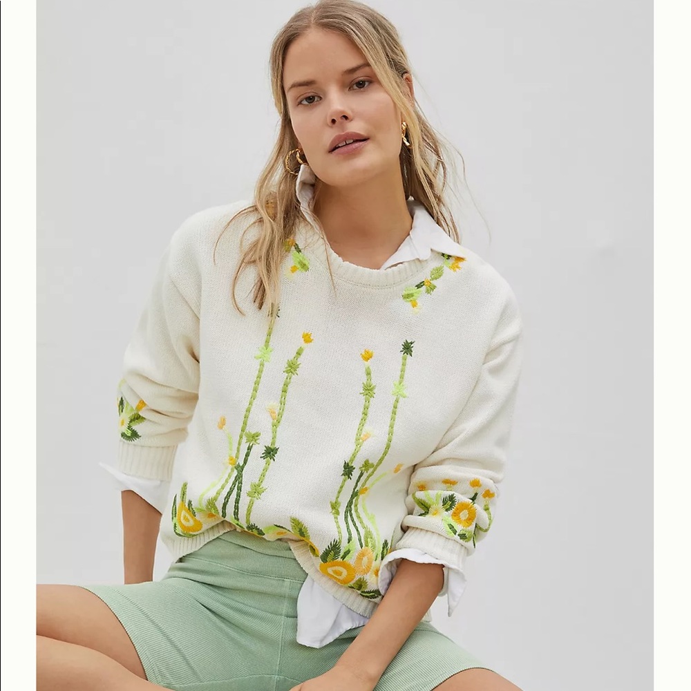 NWT Anthropologie Marigold Embroidered Sweater Medium #244 - Picture 1 of 6